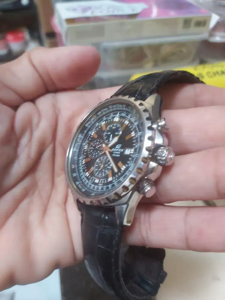 Casio Edifice Pilot ChronoQuartz. Original Japan. Strap Kulit Panjang.
