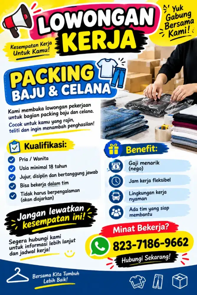 Lowongan kerja packing baju dan celana