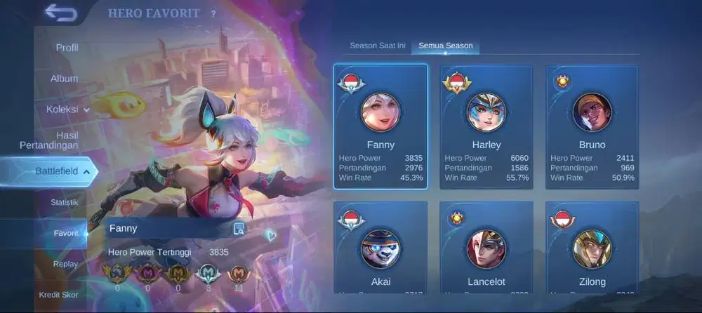 Jual cepat akun ml pensi