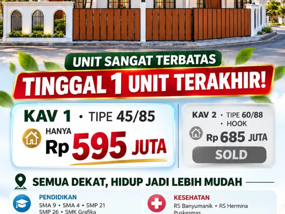 rumah banyumanik puri perdana dekat SMA 9 RS Hermina Kodam Undip