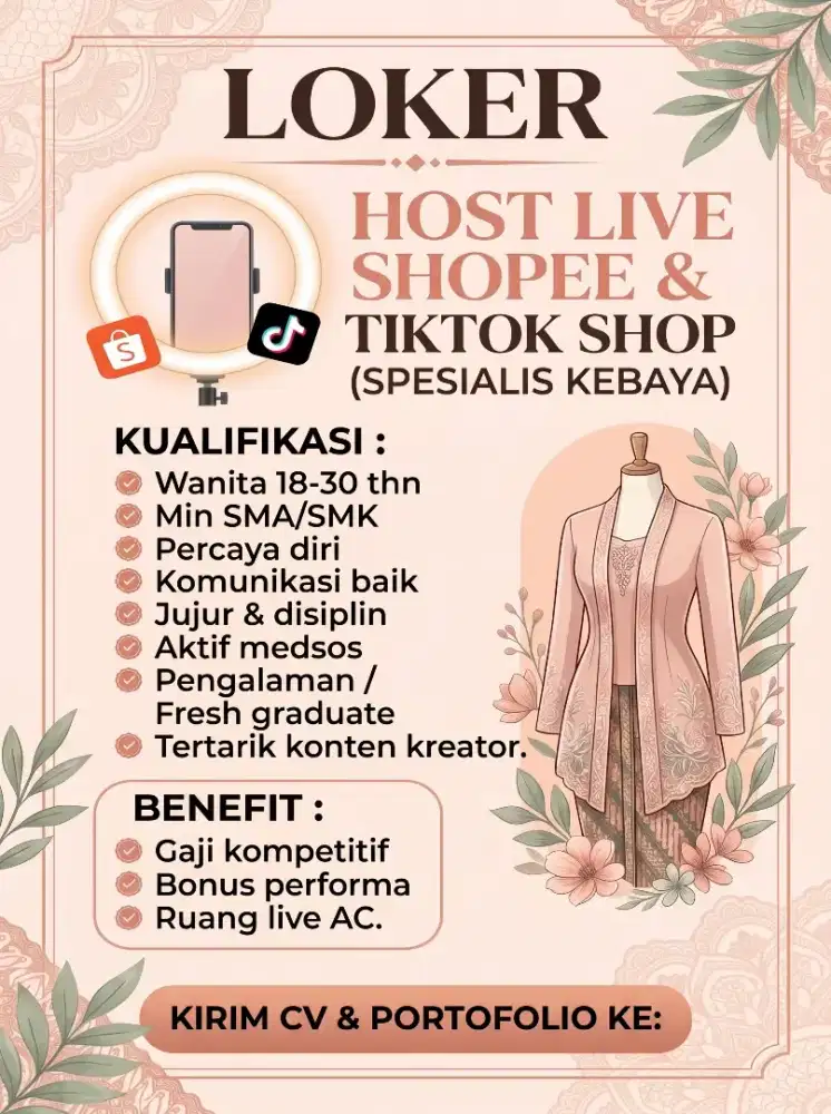 HOST LIVE SHOPEE & TIKTOK SHOP (SPESIALIS KEBAYA)