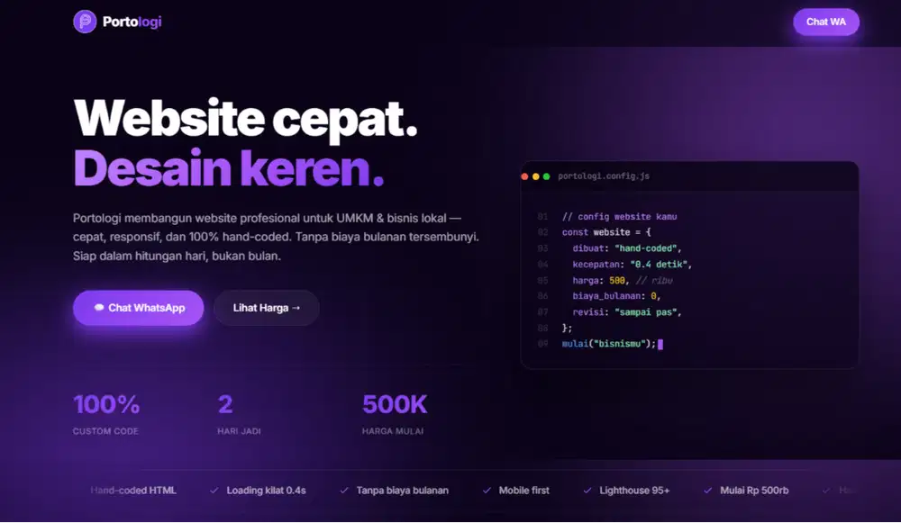Jasa Pembuatan Website Custom Mulai 500 Ribu – Portologi.site