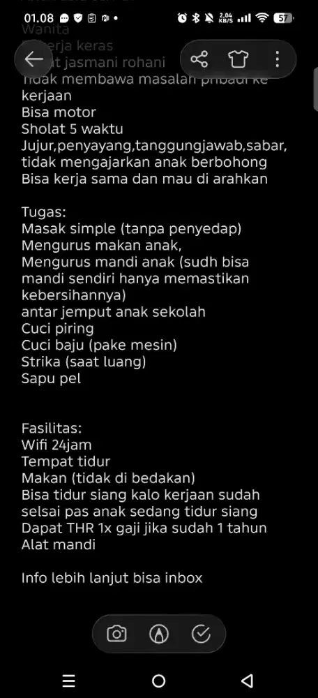 Dicari pengasuh anak