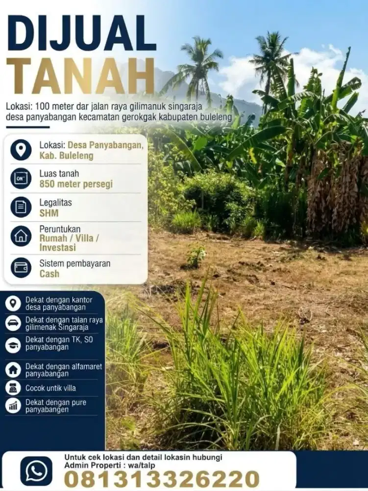 Dijual Tanah Siap Bangun   100  dari Jln Raya Gilimanuk Singaraja