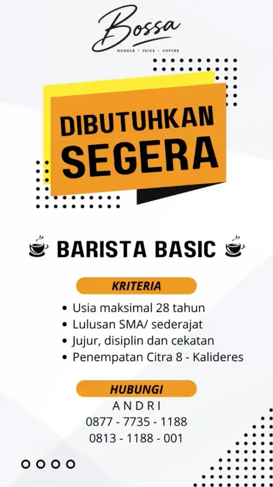 Dicari Barista Junior yg Asik