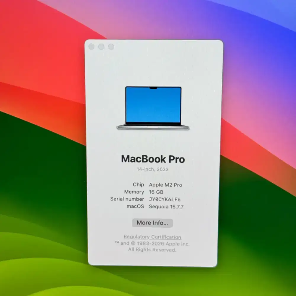 Macbook M2 Pro 14 Inch Ram 16 Ssd 512 lngkap full set Silver buat edit