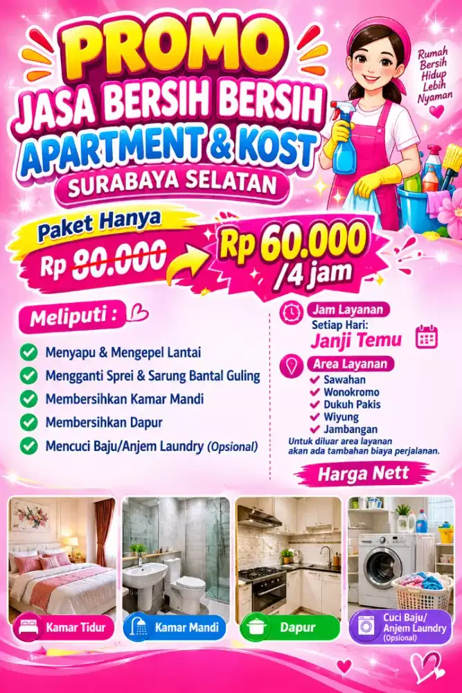 Promo Jasa Bersih Bersih Apartment Kost Surabaya Selatan