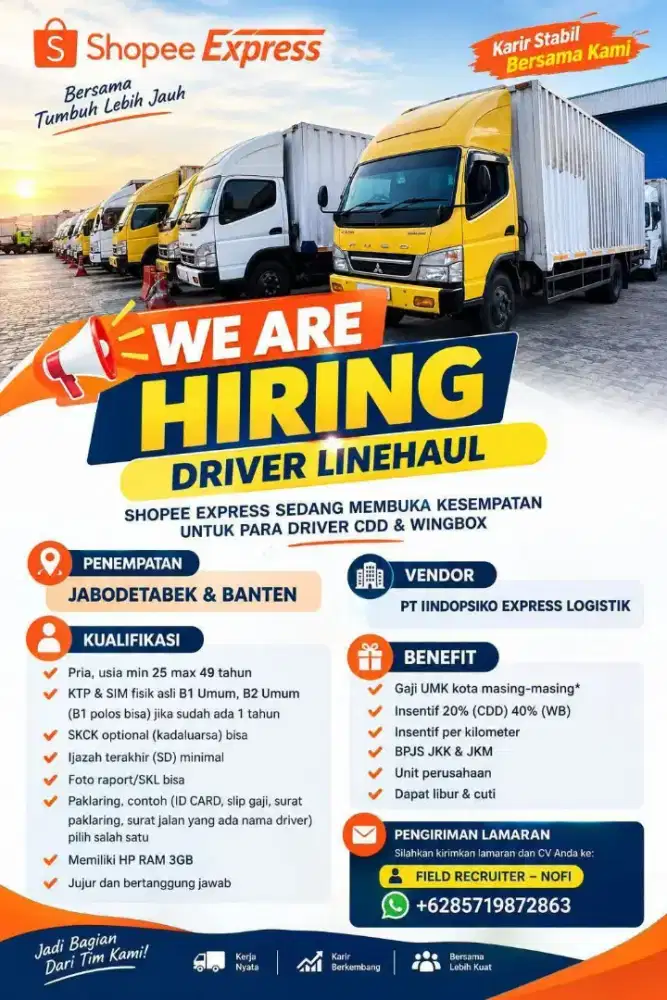 LOWONGAN DRIVER LINE HAUL SHOPEE EXPRESS