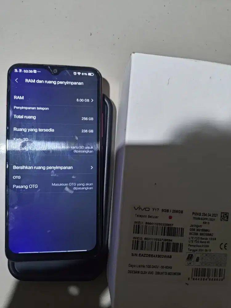 Vivo Y17 ram 8GB penyimpanan 256GB