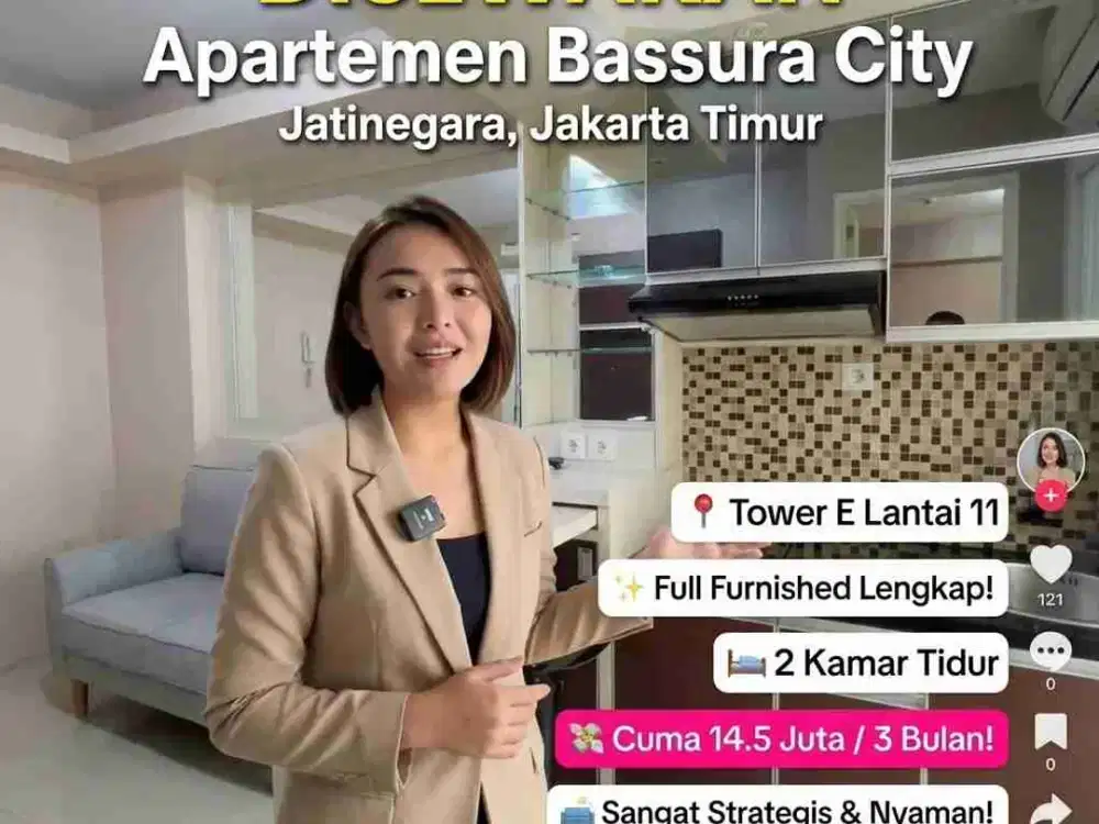 Disewakan Apartemen Bassura 2 Kamar Tidur Lt 11 Tower E Minimal Kontrak 3 bln