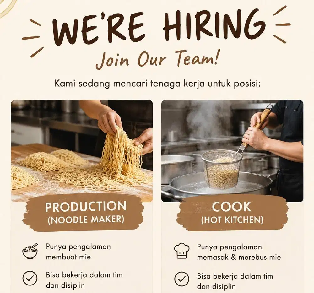 Hiring COOK & Production Team