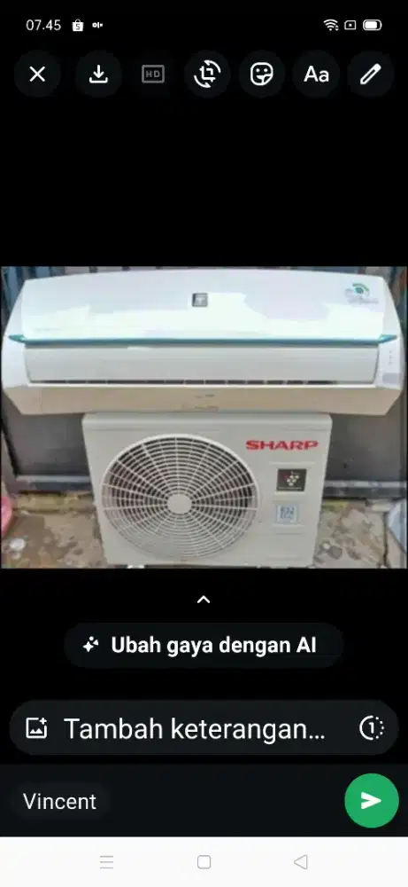 Jual ac sharp1/2 pk lowwat 360 wat kondisi 95% ori semua