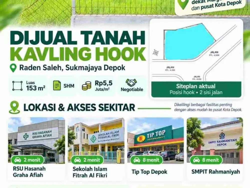 DIJUAL TANAH KAVLING HOOK – RADEN SALEH, DEPOK