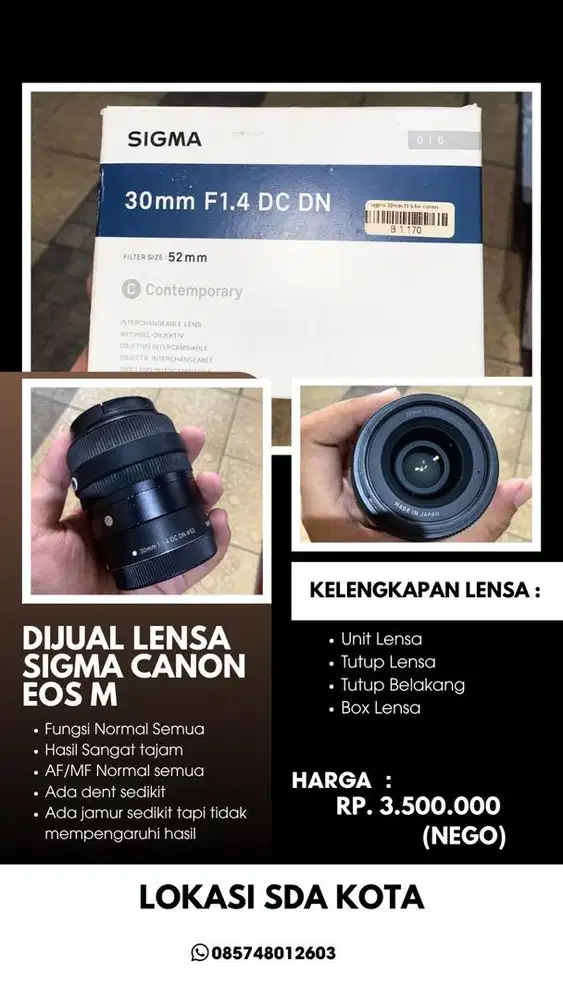 Lensa Sigma Canon 30mm f1,4 dc dn for canon m