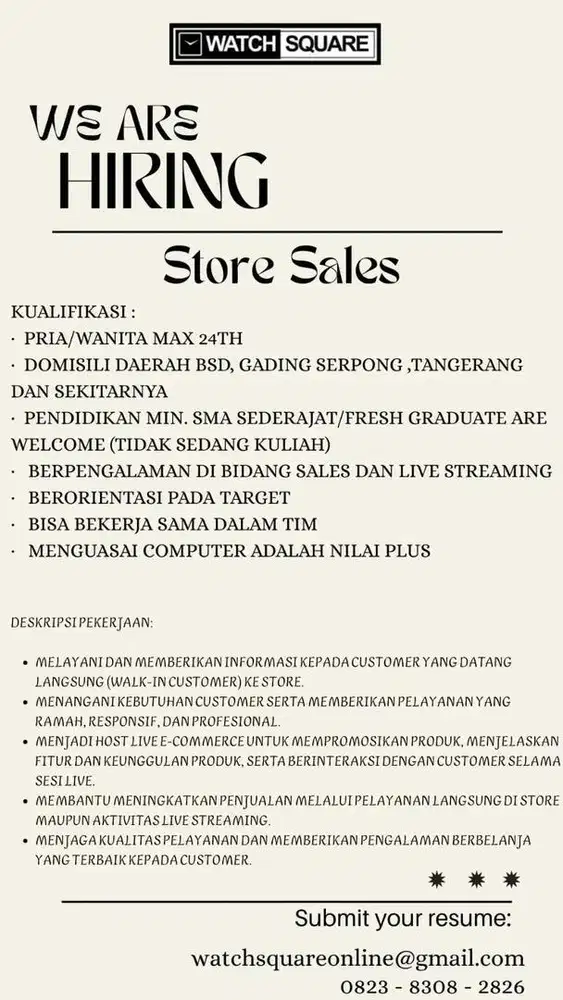 LOKER SPG ATAU HOSTLIVE Gading Serpong