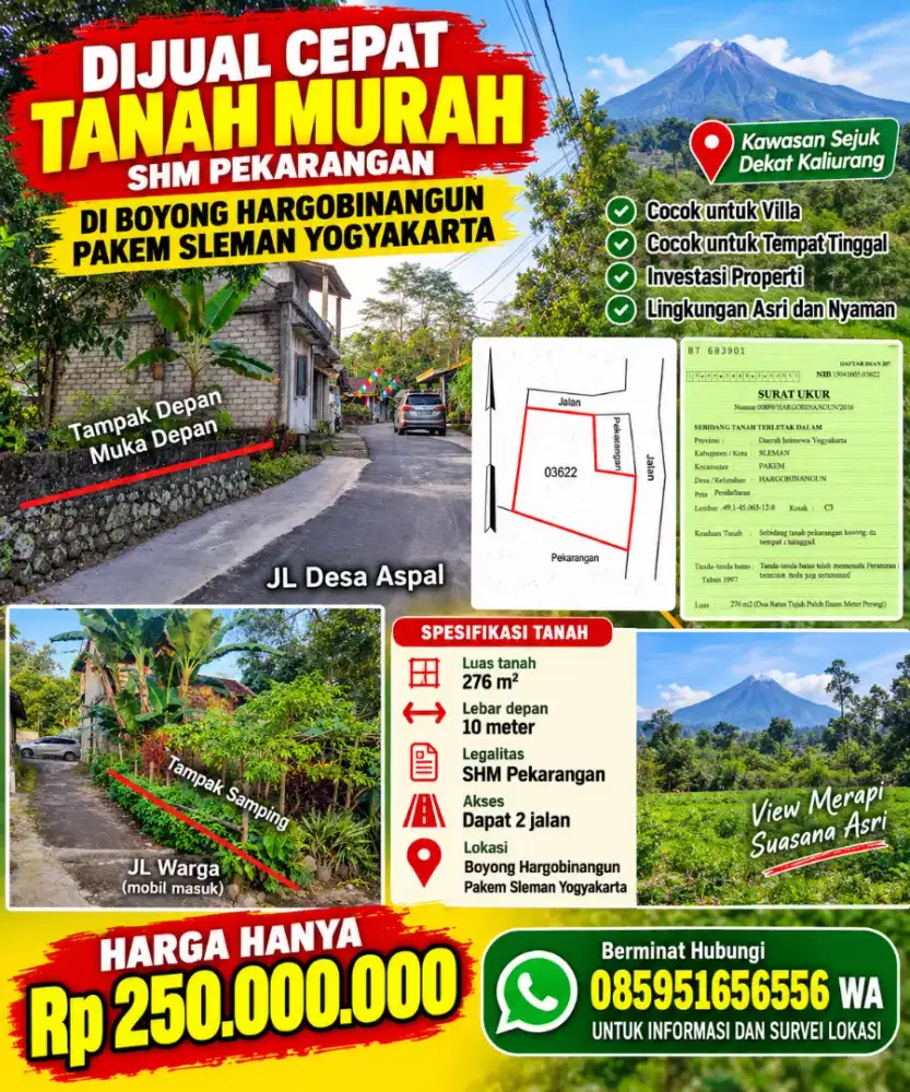 Tanah dijual murah cocok untuk villa atau rumah di pakem Sleman
