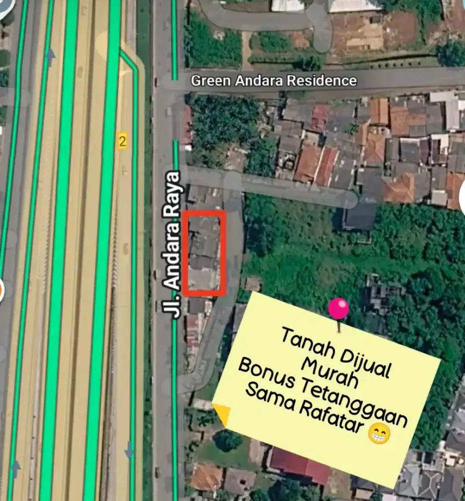 DIJUAL MURAH TANAH ANDARA,
2 MENIT KE PINTU TOL,
dibawah harga pasaran