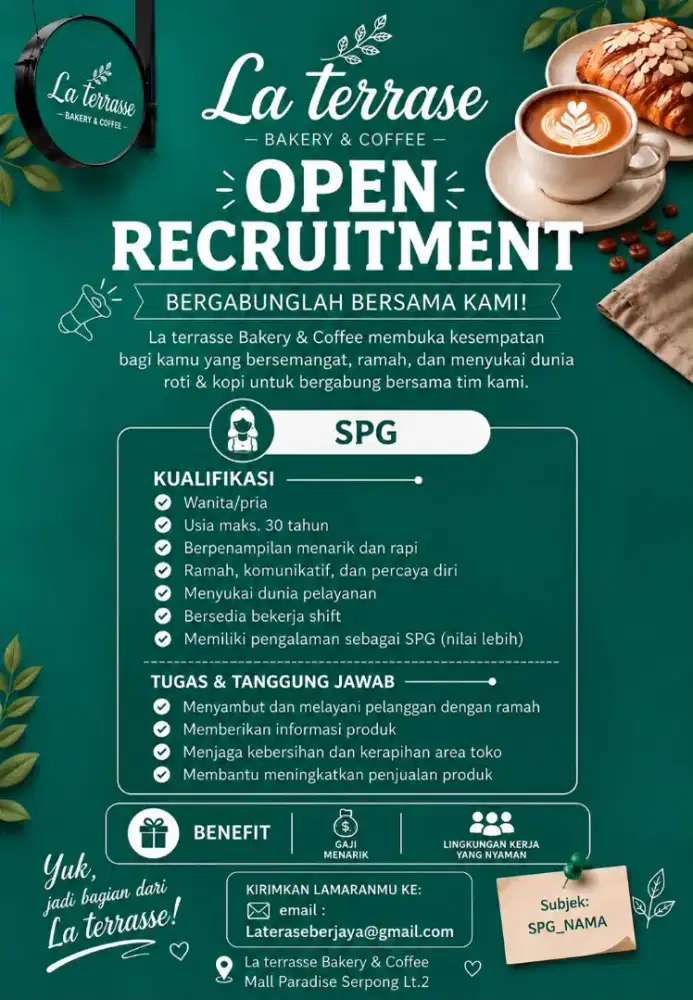LOWONGAN SPG LA TERRASE BAKERY & COFFE