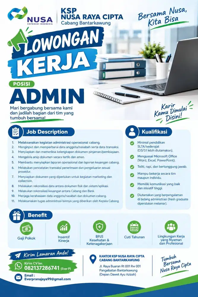 LOKER ADMIN - KOPERASI NUSA RAYA CIPTA (CABANG BANTARKAWUNG)