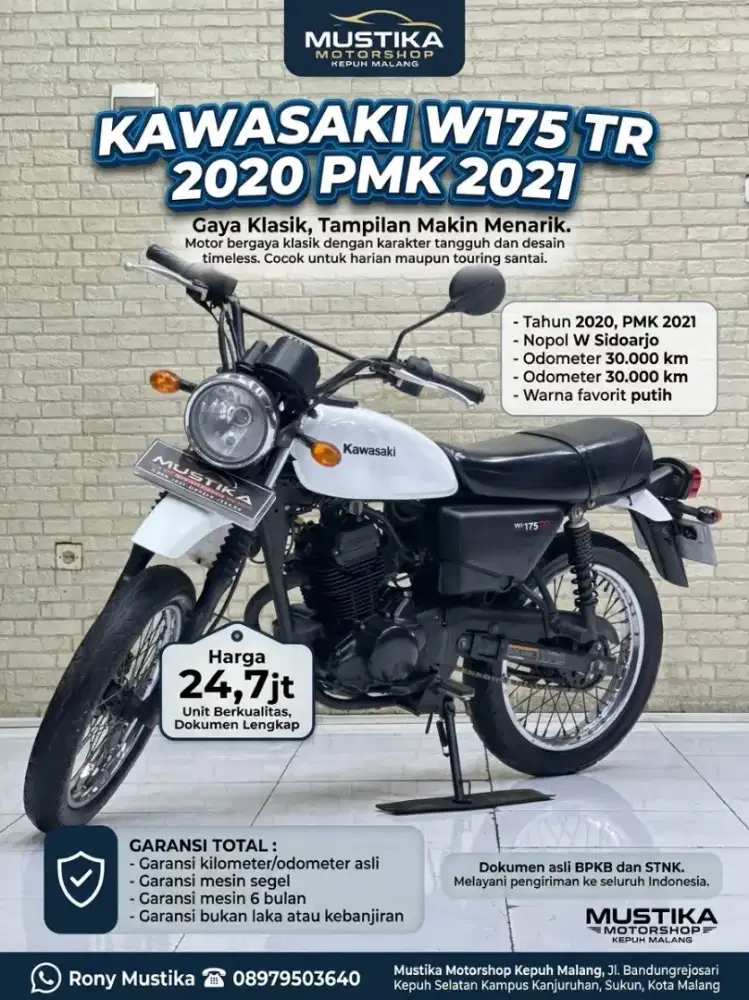 READY‼️ KAWASAKI W175 TR PMK 2021 MULUS SIAP PAKAI. RONY MUSTIKA