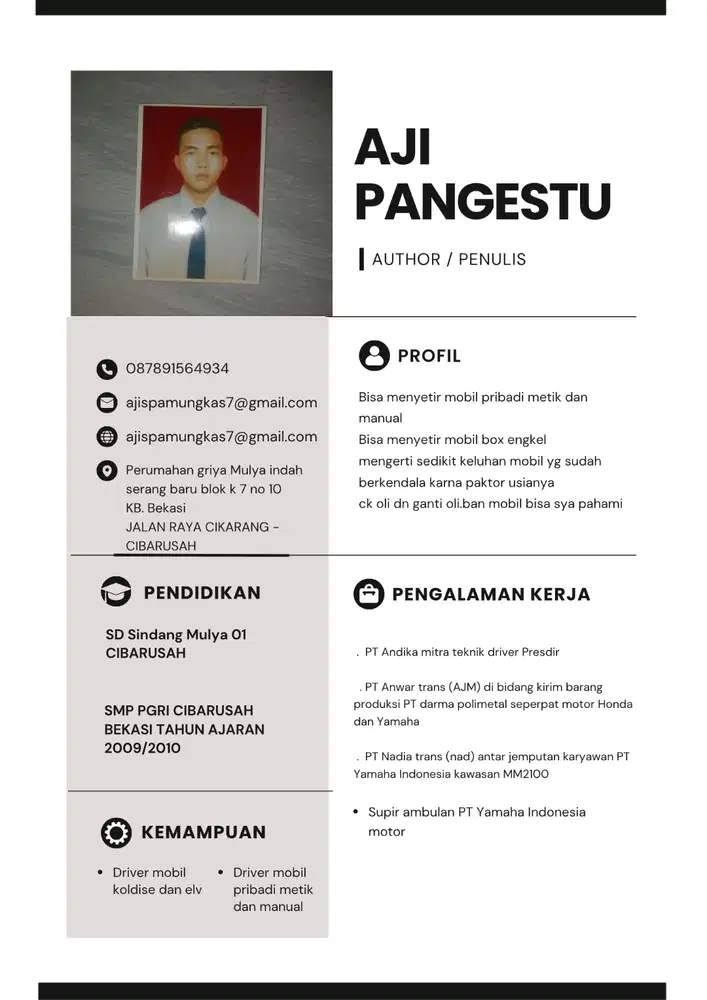 Asli Cibarusah Cikarang. Lagi cari lowongan kerja supir sim A