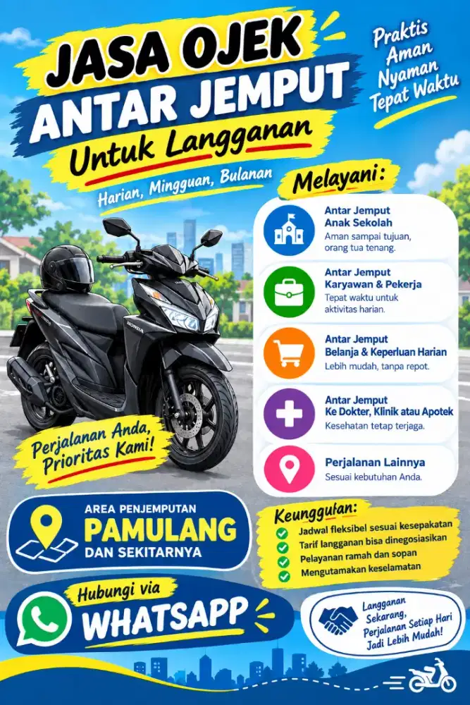 BUTUH ANTAR JEMPUT LANGGANAN UNTUK SEKOLAH, KERJA ATAU URUSAN LAINNYA?