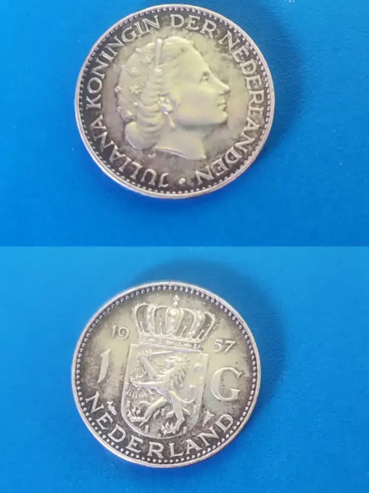 Uang lama 1 Gulden Nederland Ratu Juliana 1957