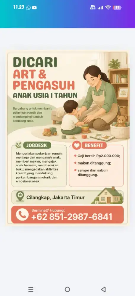 Dicari art dan pengasuh anak