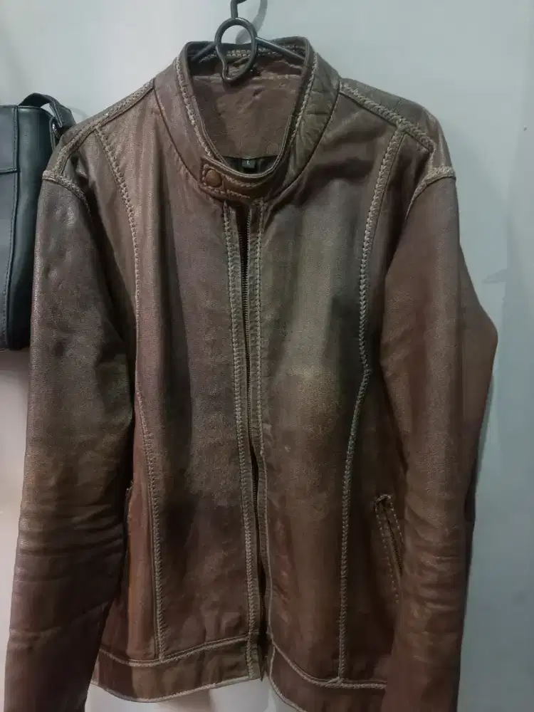 JAKET KULIT SULAM WARNA COKLAT SIZE L