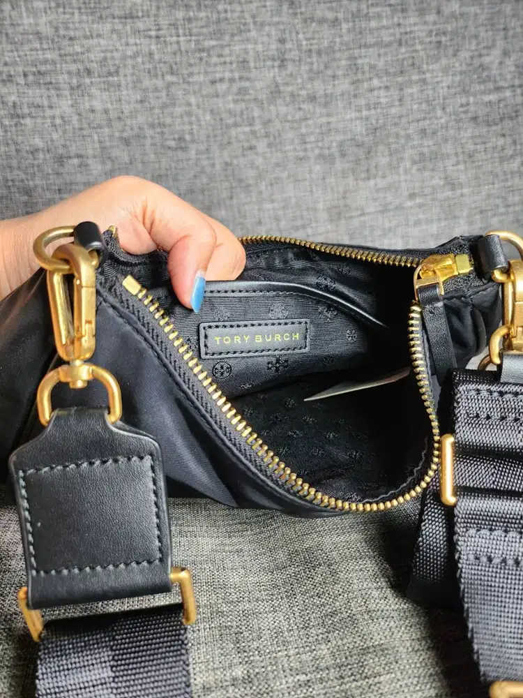 Tory Burch Nylon Web Mini Hobo Black