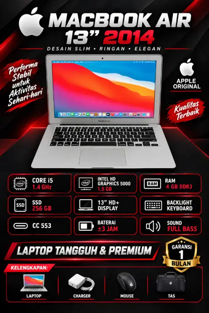 MacBook Air 2014 A1466 • Ci5 • Ram 4 • SSD 256 • Intel Graphics 1.5 gb