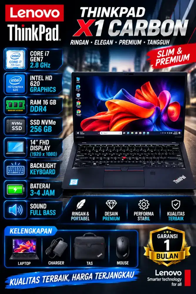 LENOVO THINKPAD X1 Carbon • Ci7 GEN7 • RAM 16 • SDD 256 • 14 FHD IPS