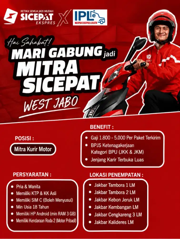 KURIR SICEPAT - AREA JAKARTA BARAT (REKRUTMEN GRATIS)