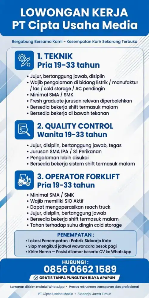 LOKER TEKNIK/OP.FORKLIFT / QC