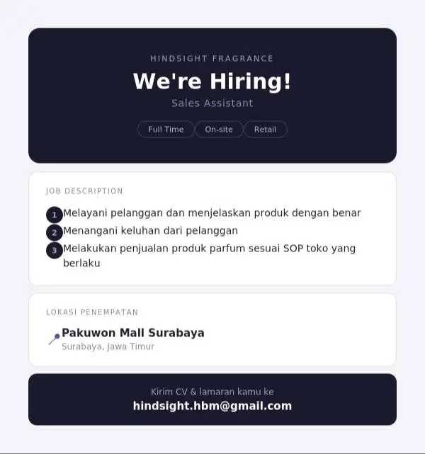 Lowongan Pekerjaan Sales Assistant Surabaya
