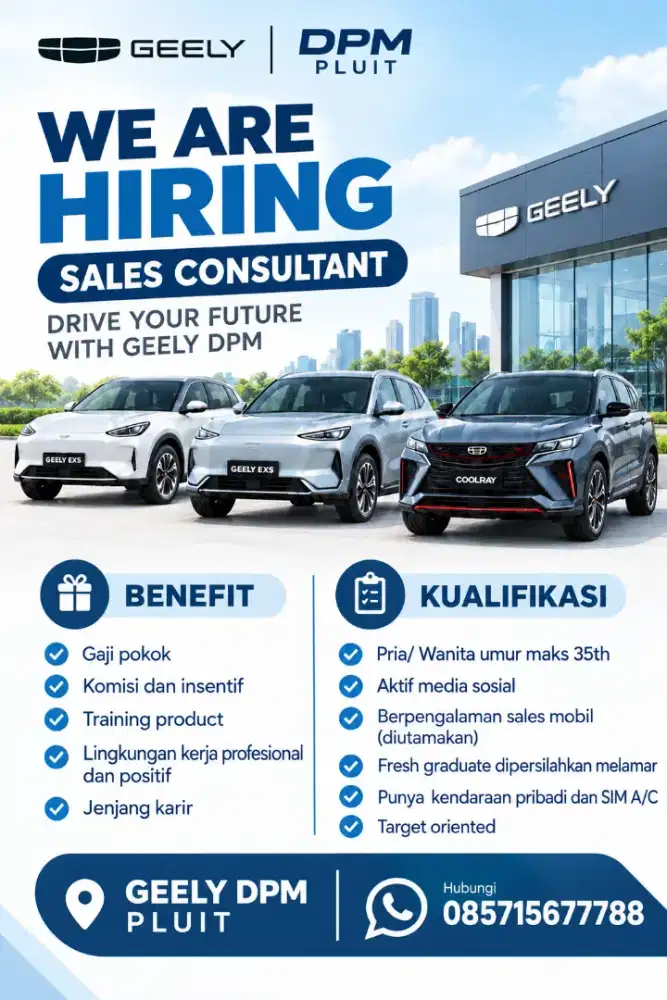Lowongan sales mobil Geely PLUIT