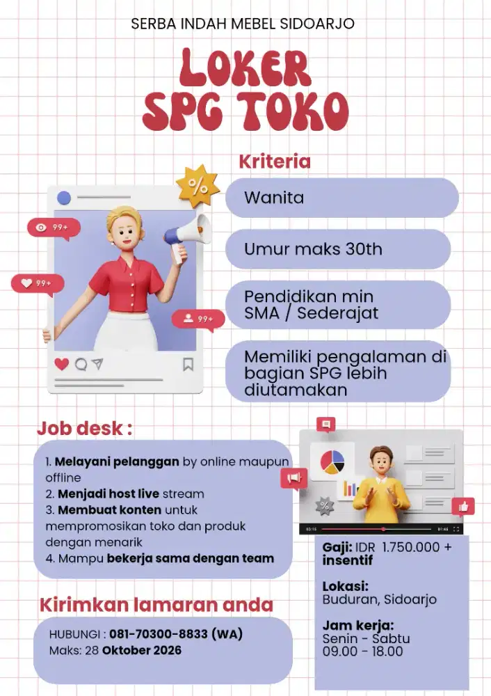 LOKER SPG TOKO KASUR SIDOARJO