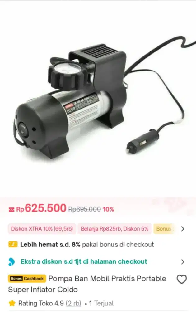 Pompa ban mobil kompressor mini praktis portable supet inflator Coido