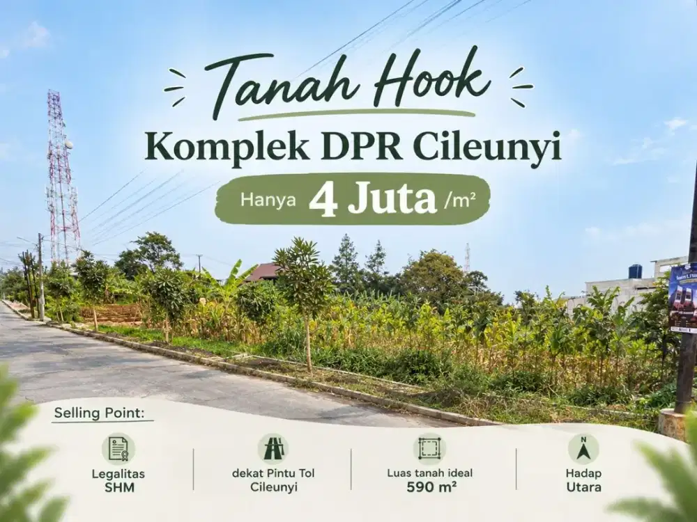 Jual Tanah Hook Strategis, Dekat Pintu Tol Cileunyi