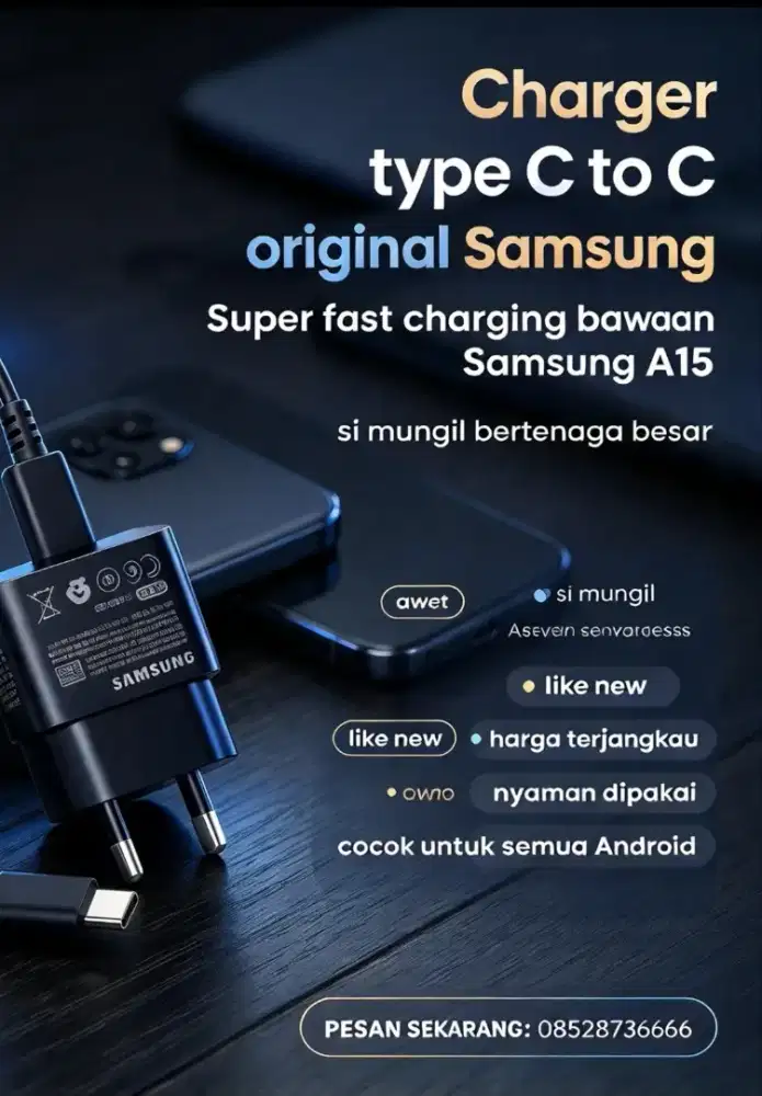 Charger type C to C ori Samsung super fast charging bawaan samsung A15