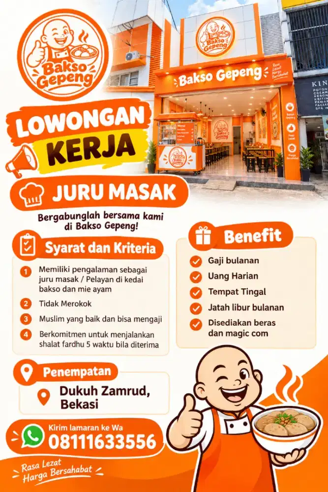 DIBUTUHKAN  KARYAWAN KEDAI BAKSO
