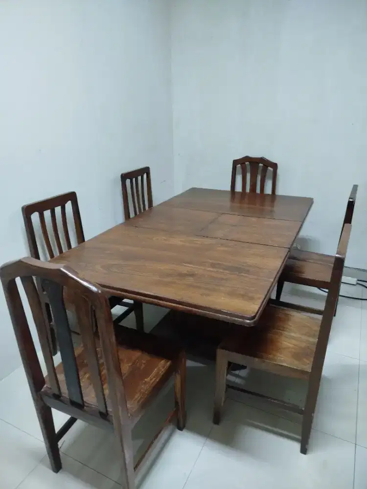 Meja makan meja meeting kayu jati 6 kursi