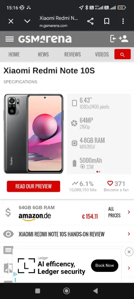 BARANG BAGUS! XIAOMI REDMI NOTE 10S 6/64, KONDISI 90%, BLM PRNH SERVIS