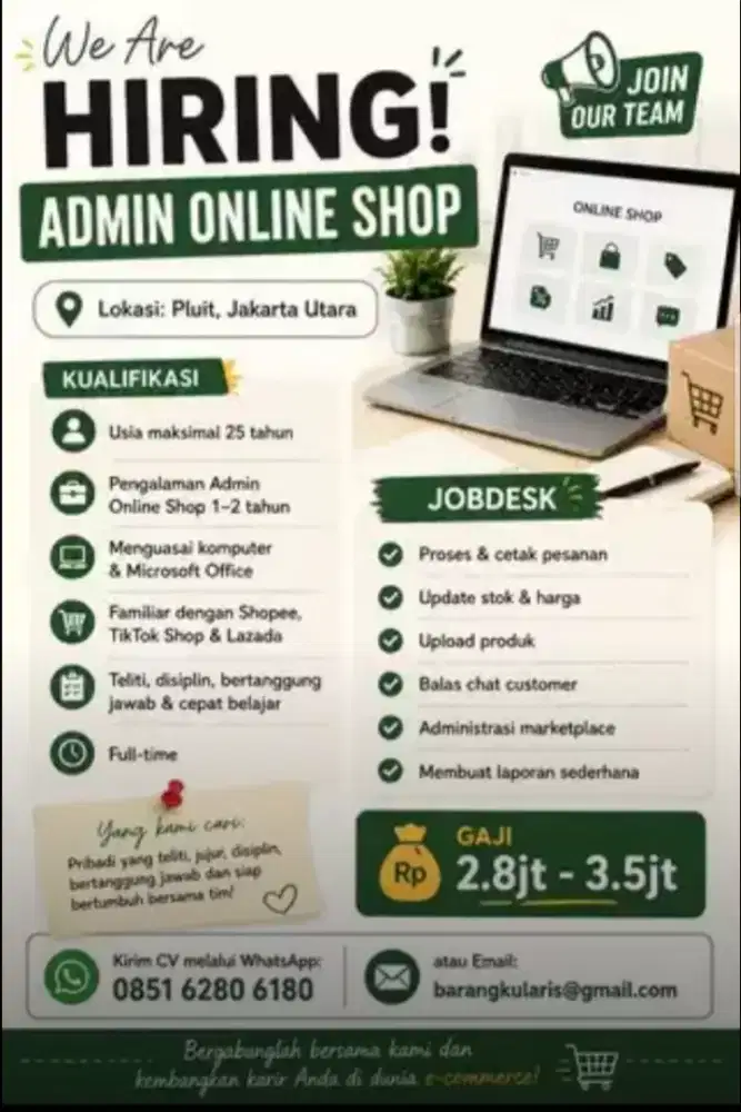 URGENT DIBUTUHKAN ADMIN ONLINE SHOP