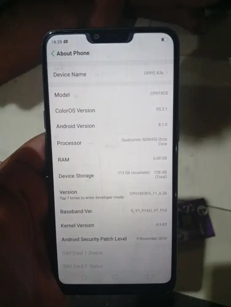 Oppo A3s no minus