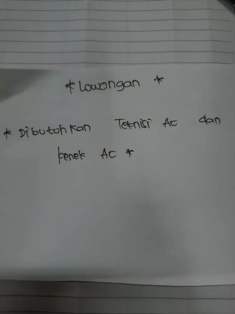 Di butuhkan Teknisi AC dan Kenek AC