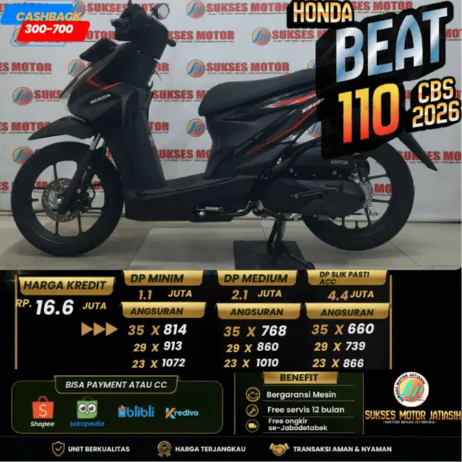 HONDA BEAT CBS SPORTY 2026 PLAT BEKASI KOTA KM MASIH 4 RIBUAN AJIB