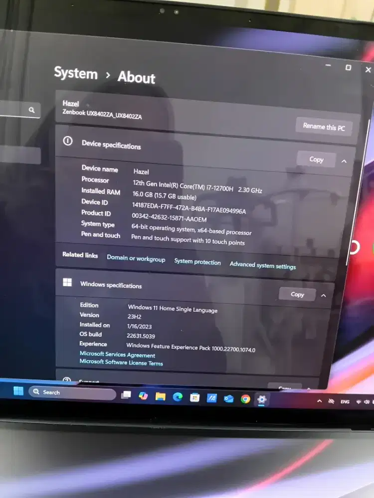 Dijual laptop ASUS Zenbook UX8402ZA, bekas pemakaian pribadi