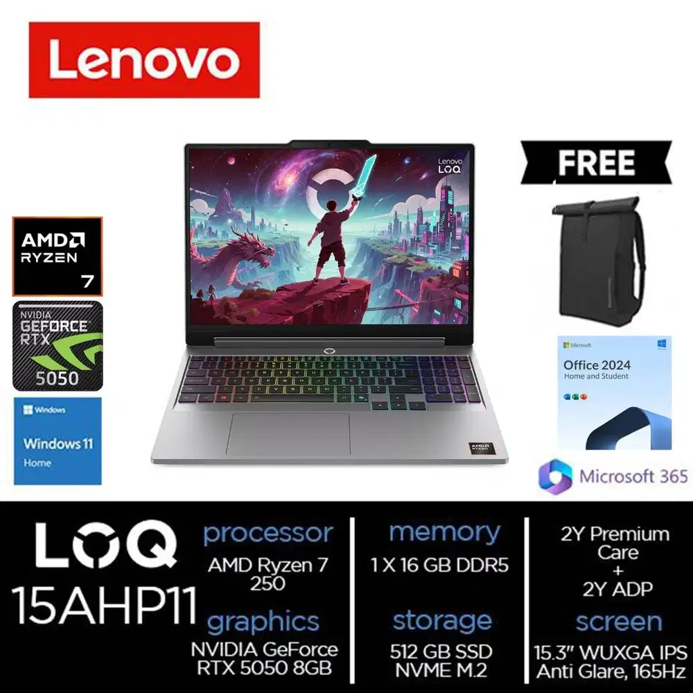 LENOVO LOQ 15 0TID RYZEN 7 250 RTX5050 8GB 16GB 512GB W11+OHS24 15.3