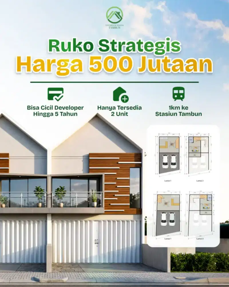 DIJUAL RUKO STRATEGIS 1KM DARI STASIUN TAMBUN